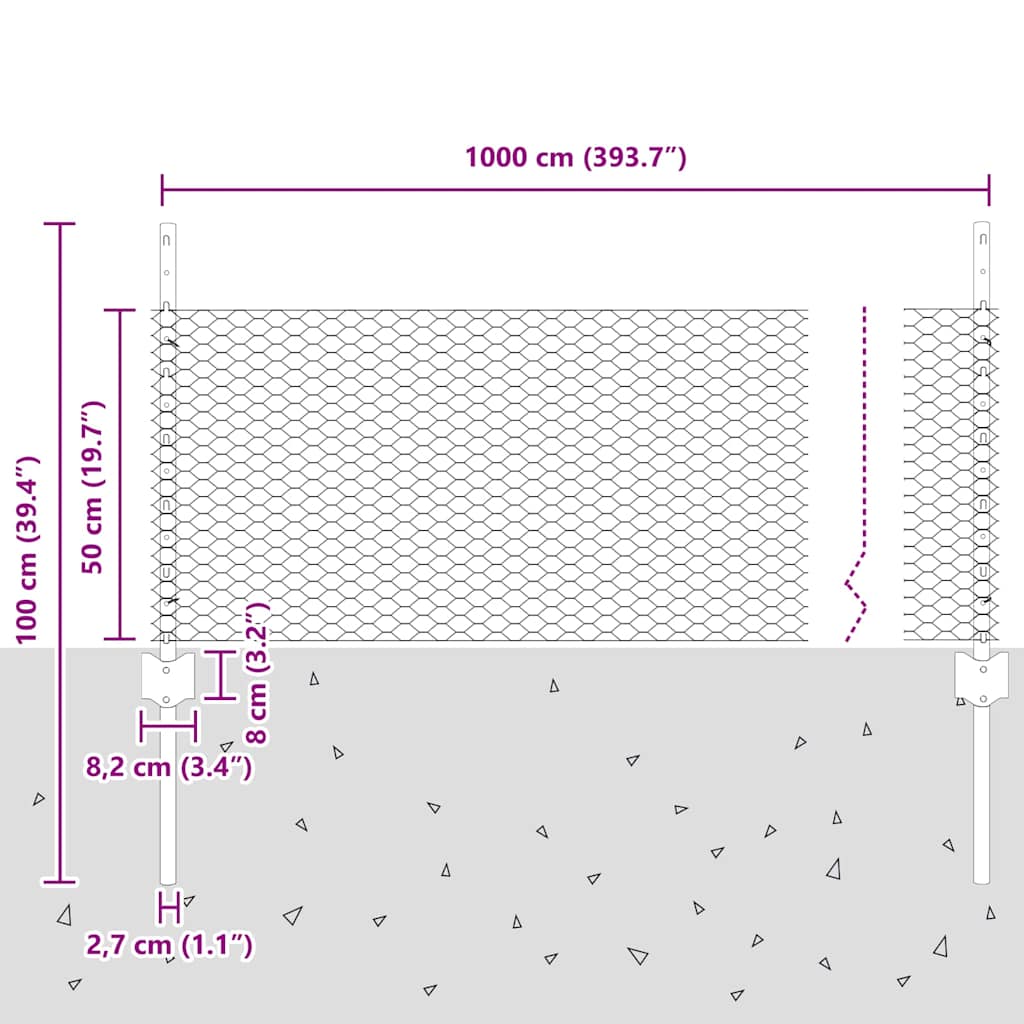 Welded Wire Fence 10 x 0.5 m (W x H) Hot Dip Galvanized Steel
