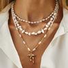 4Pcs/set Bohemia Fishtail Bow Pendant Necklace Women Y2K Exquisite Pearl Handmade Beaded Chokers Neck Chain New Jewelry