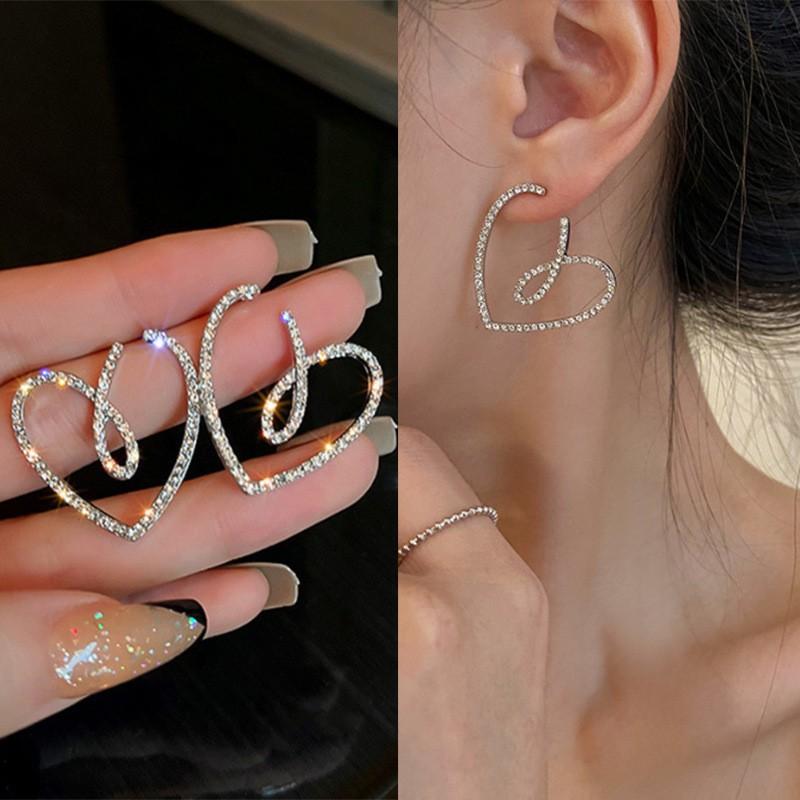 925 Silver Needle Korean Fashion Big Crystal Heart Earrings For Women Jewelry Trending New Luxury Women's Zircon Earrings