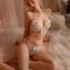 Стринги Нижнее белье Женский комплект Сексуальные бюстгальтеры Цветочные кружева Бант Нижнее белье Модные бесшовные бюстгальтеры Трусики Комплекты нижнего белья
