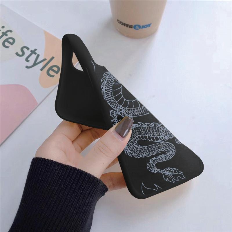 Мягкий силиконовый черный чехол с китайским узором в виде линии Лунга для Xiaomi Redmi Note 13 Pro Samsung A55 A35 M35 S24 iPhone Camera Защитный противоударный чехол