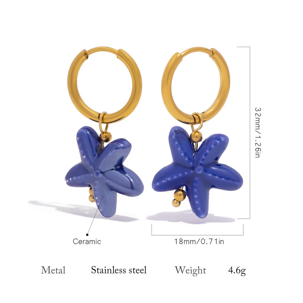 Ceramic Dopamine Starfish Earrings for Women Colorful Vibrant Pendant Youthful Hypoallergenic Stainless Steel  Zircon Gift