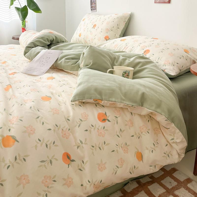 Soft Cotton Double Gauze Bedding Set 4PCS Small Fresh Floral Print Twin Queen King Beds