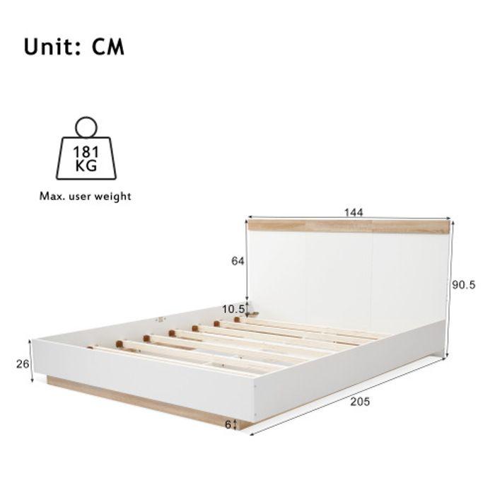 Lit suspendu - MUVOE - 205x144x90.5 cm - Bois - 2 places - Blanc alpin et chêne clair