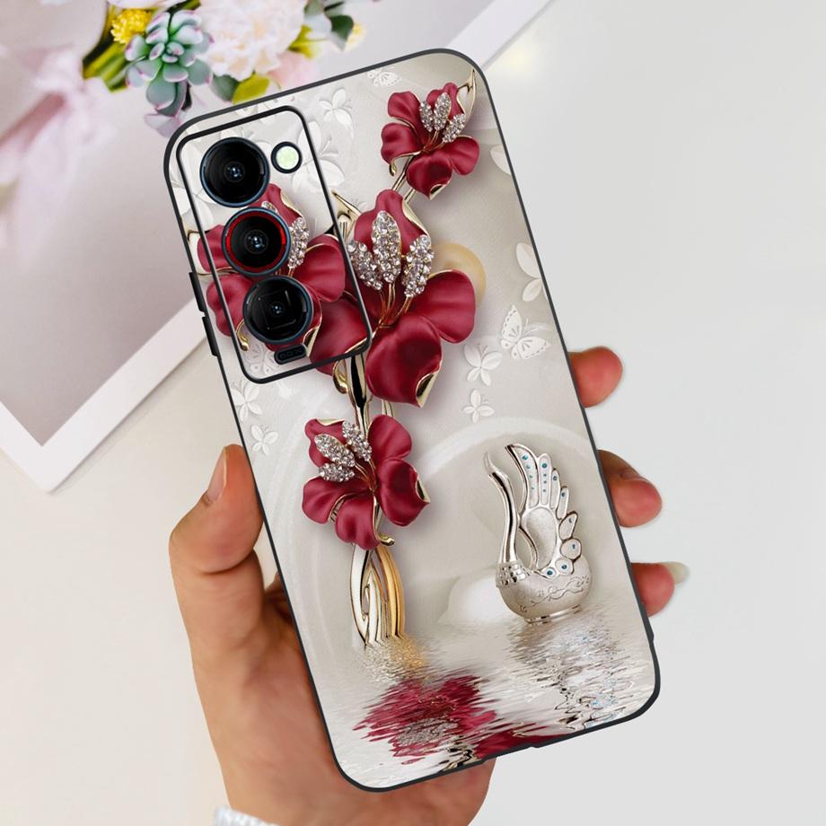 For Tecno Camon 18 P 18 Premier Camon18 Phone Case Capa Soft Liquid Silicone Bumper Etui Animals Flower Printed Funda Camon18