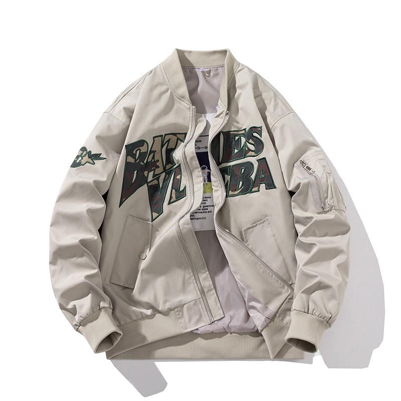 Japanese Style Bomber Jacket Men Thin Casual Outerwear With Embroidery Patch Detail