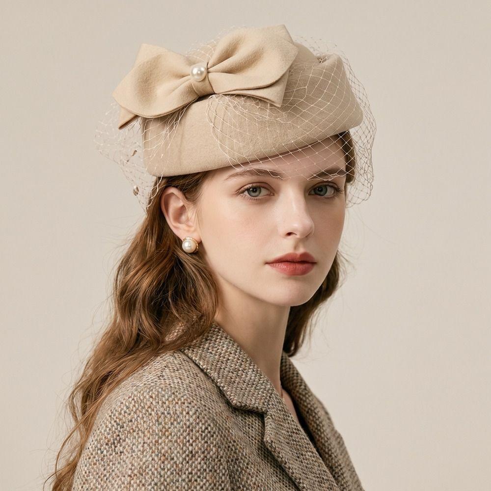 Elegant Bow Fedora Hat French Style Pillbox Hat Uniform Stewardess Hat Medicine Box Hat Lady