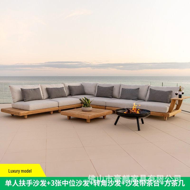 Waterproof Teak Outdoor Sofa Set - Solid Wood with Sun Protection for Garden, Hotel, or Sunroom
