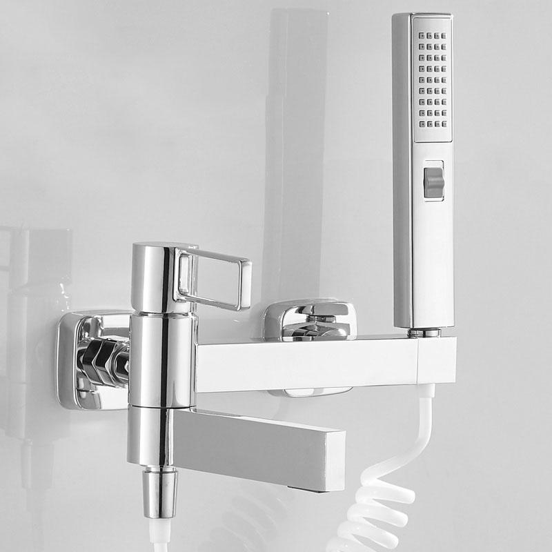 Черный/Хромированный Латунный Набор Смесителей для Ванны и Душа Ручной Настенный Смеситель для Душа Полая Ручка Горячий и Холодный Смеситель Водопад