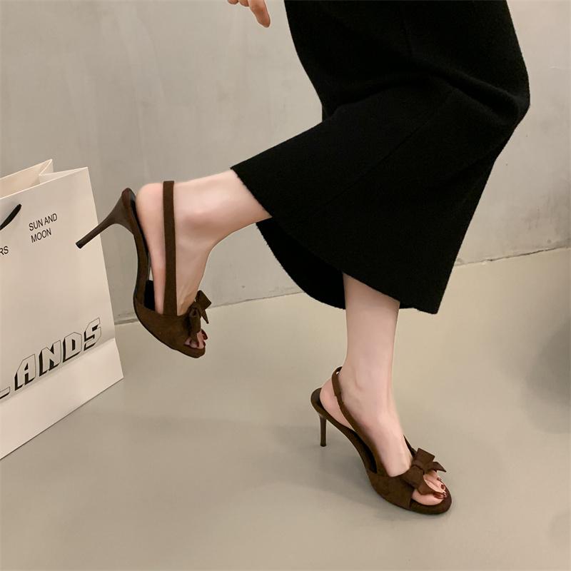 Женские босоножки на высоком каблуке с бабочкой и заостренным носком, элегантные, современные, свадебные, с открытой пяткой, летняя офисная обувь для женщин