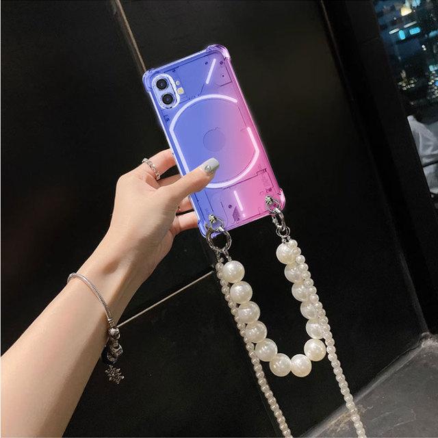 Чехол For Nothing Phone 2 1 Жемчужный браслет-цепочка Ремешок через плечо Чехол For Nothing Phone 2 Радужный градиент Противоударная мягкая силиконовая задняя крышка для телефона