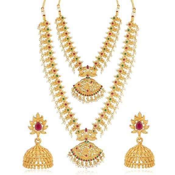 Классический комплект из позолоченного жемчуга с павлином, длинное ожерелье Харам для женщин, розового и зеленого цвета, свободный размер