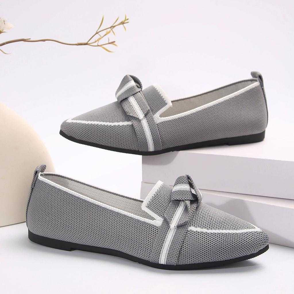 Sharp Pointed Plus Size 43 Flat Sole Single Shoes for Women, Bow Tie Casual Breathable Women's Shoes