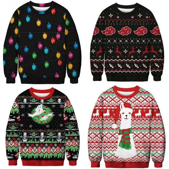 Мужской зимний рождественский свитер с красочным 3D принтом, вязаный круглый вырез, толстый, мягкий, теплый, с длинным рукавом, эластичный, антипиллинг, свитер для пар, новогодняя одежда