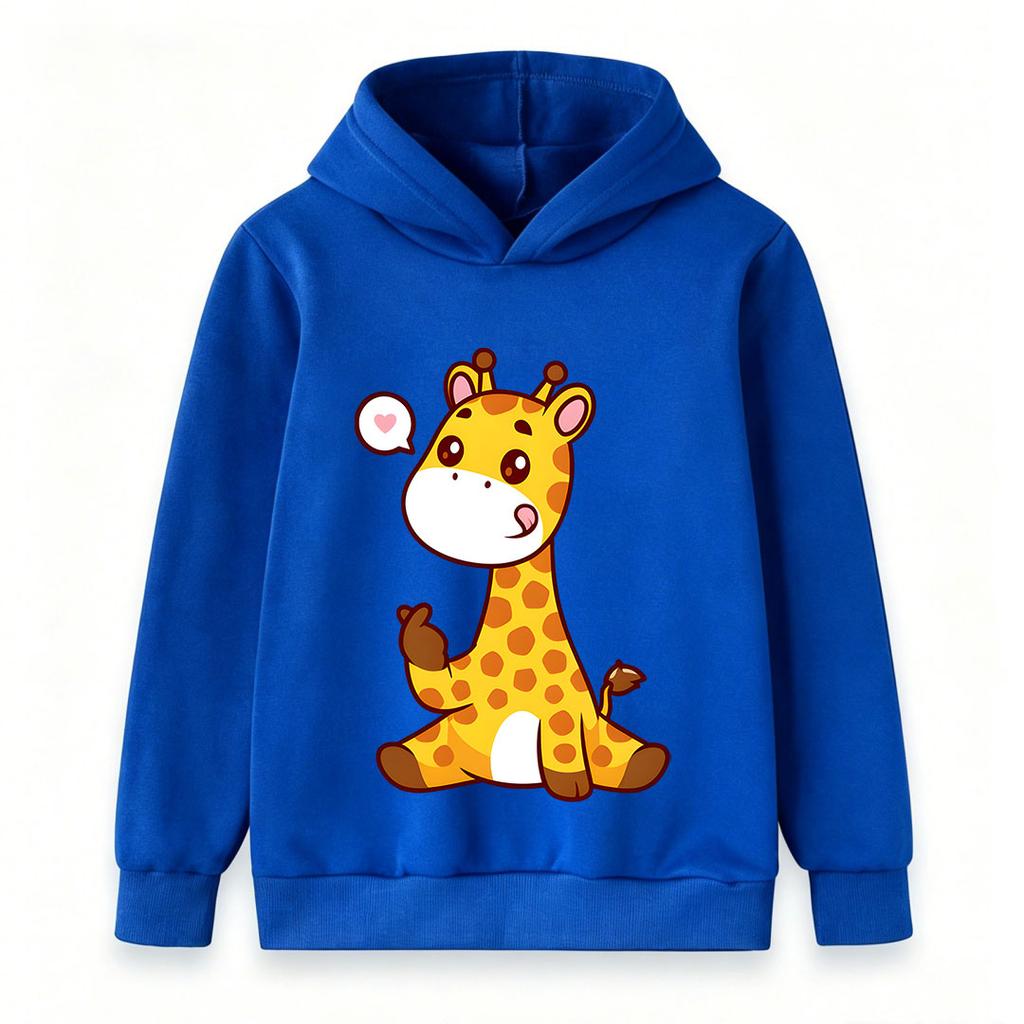 Cute Cartoon Giraffe Print Kids Hooded Sweatshirt, Unisex Boys Girls Pullover Hoodie, Soft Casual Long Sleeve Top For Toddlers Children Daily Wear