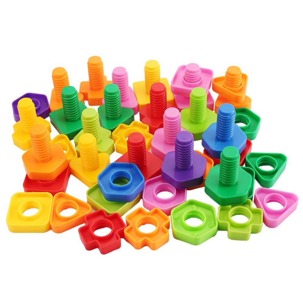 Educational Plastic Insert Blocks Montessori Nut Shape Toys Screw Building Blocks Kids Gift