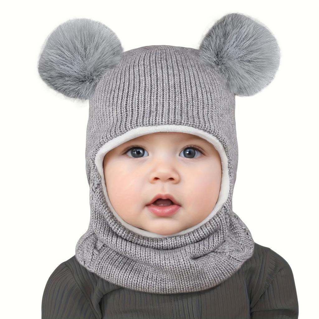 Зимний набор: шапка и шарф для детей 1-4 лет - Милый вязаный медведь с ушками, Теплая мягкая встроенная шапка, Моющийся аксессуар для малышей