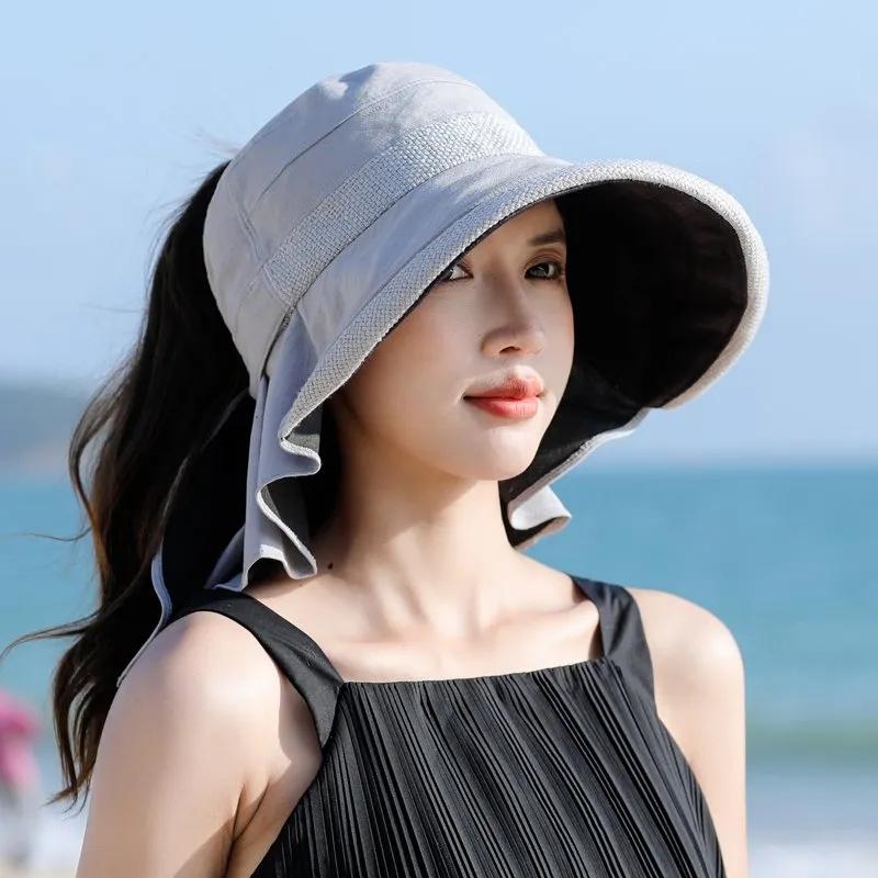 Summer Hat Women Butterfly Printing Big Brim Outdoor Sunscreen Uv Protection Foldable Empty Top Sun Hat Female Travel Beach