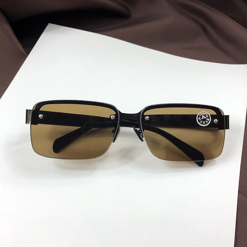 Мужские полуободковые квадратные перфорированные хрустальные солнцезащитные очки с солнцезащитным козырьком на верхнем винте