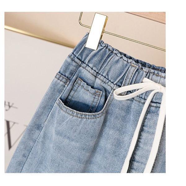 Вышитые джинсы женские свободные прямые трубы эластичная талия высокая посадка весенне-осенние укороченные брюки