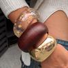 Resin Wood Alloy Wide Bangle Vintage Hand Ring Fashion Hip-hop Bracelet