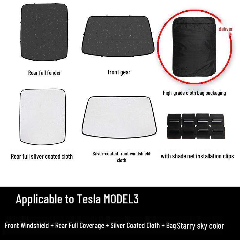 Sunshade Set for Tesla Model 3/Y: Heat-Insulating Sunroof Visor with UV Protection