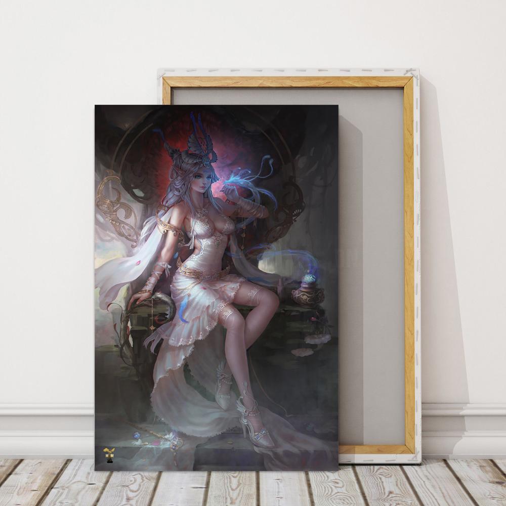 Рамка из цельного дерева, японская анимация, сексуальная девушка, принты плакатов, настенные 1 шт., красота, игра, мультфильм, фильм, холст, картина, модульный декор, изображение для комнаты