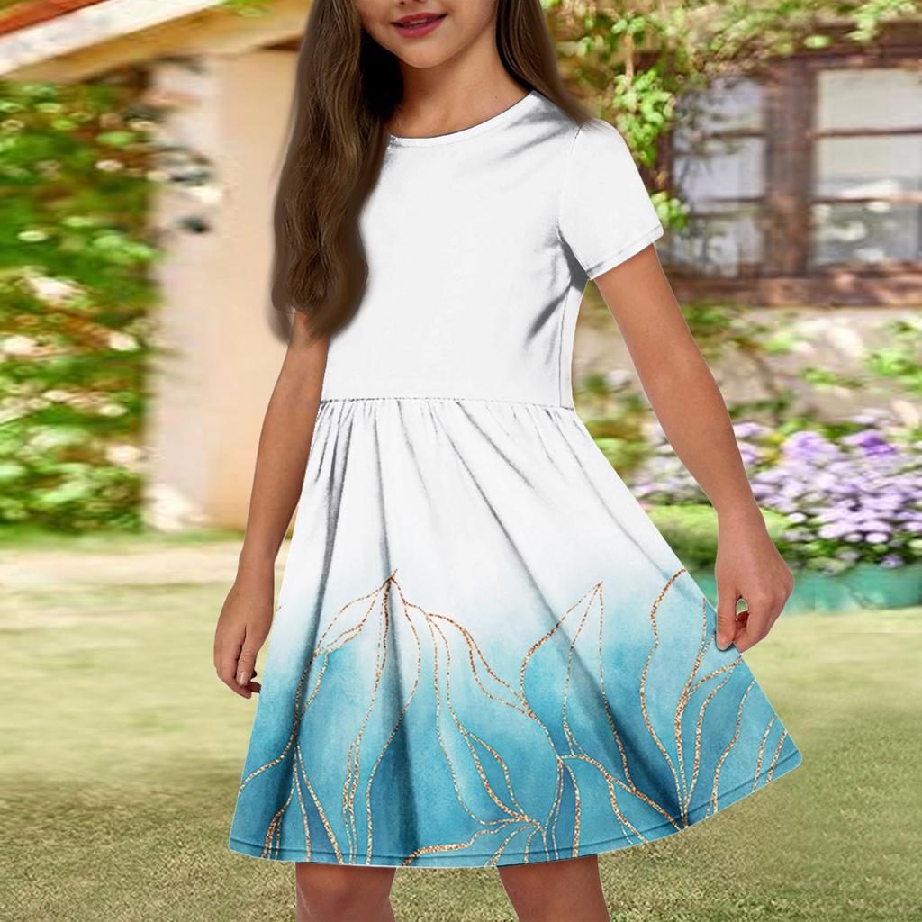 Летнее платье для девочек, однотонное платье без рукавов с принтом и карманом, повседневное платье, вечернее платье с короткими рукавами