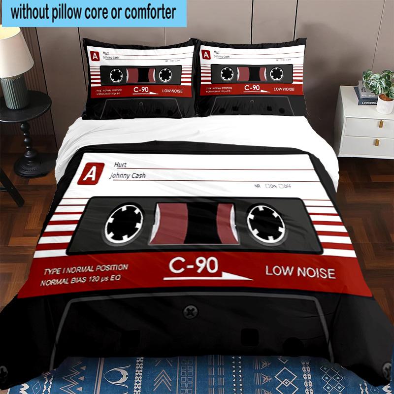Cassette Tape Design 3pcs Bedding,Including 1pc Duvet Cover And 2pcs Pillowcases Perfect for Christmas,Ideal for Bedroom, Dormitory