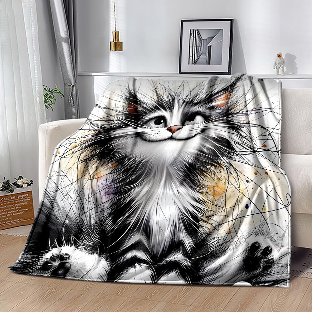Whimsical Cat Artwork Flannel Blanket,Lightweight,Office Blanket,Sofa Blanket,Comfortable Blanket
