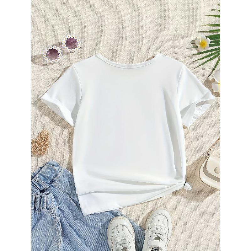 Girls Crewneck Short Sleeve T-Shirt, Cute Flamingo Floral Print