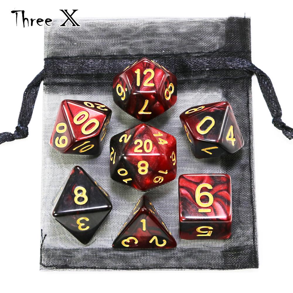 Polyhedral Dice Set with Pouch Double-Colors Gold Numbers of D4 D6 D8 D10 D% D12 D20 for DNDGame RPG Table Games