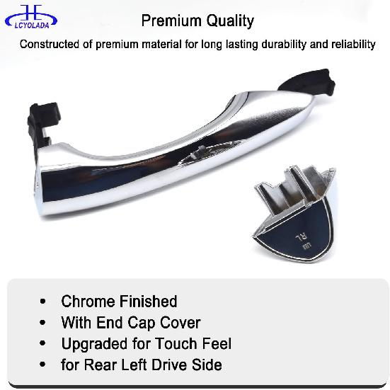 Rear Left Drive Side Chrome Exterior Door Handle W/Cover Compatible With 2016- Kia Sorento,Replaces 82651-C5010 83652-C5010