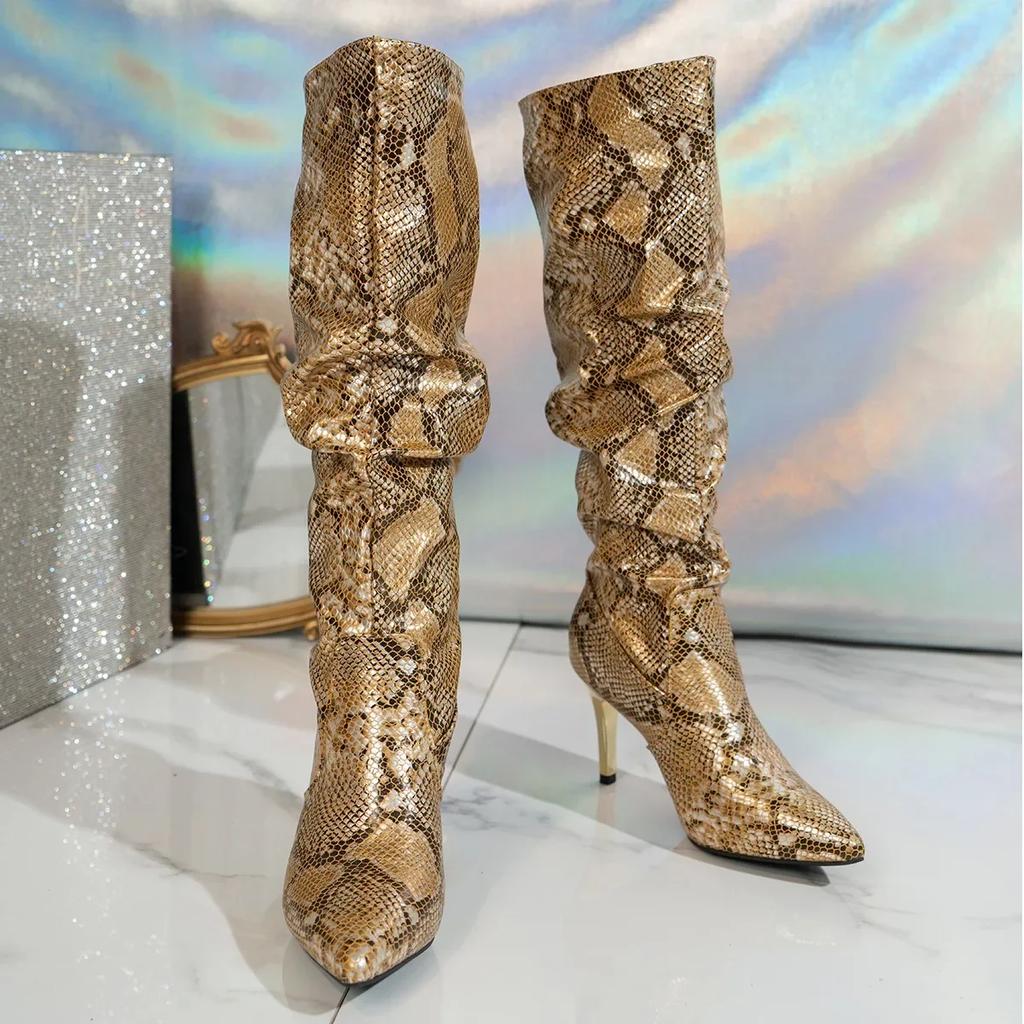 Women's Boots Pointed Stiletto High Heel Women Serpentine Gold Silver Boots Non-slip Large 42 Height Increasing Women Boots