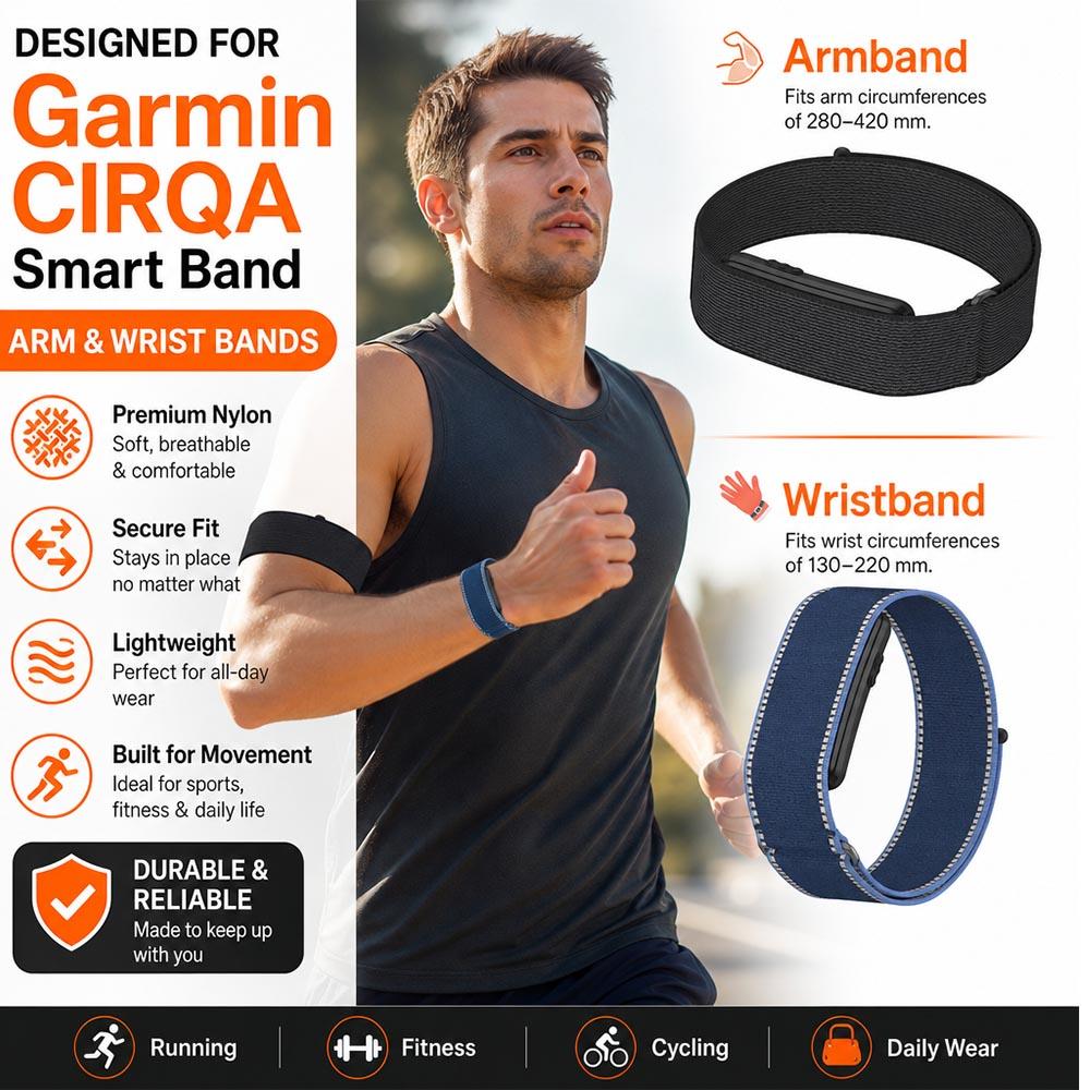 Нейлоновый ремешок на бицепс/запястье для умного браслета Garmin Cirqa Регулируемый сменный браслет для фитнес-трекера Garmin CIRQA Аксессуар