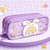 Super Large Capacity Cute Cartoon Canvas Pencil Case High Color Value Primary School Stationery Bag Transparent Plastic Material