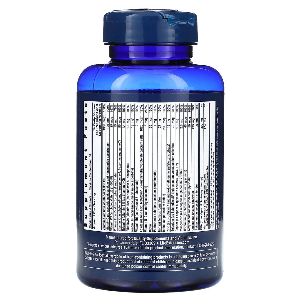 Life Extension Prenatal Advantage, 120 мягких капсул, которые легко проглатывать