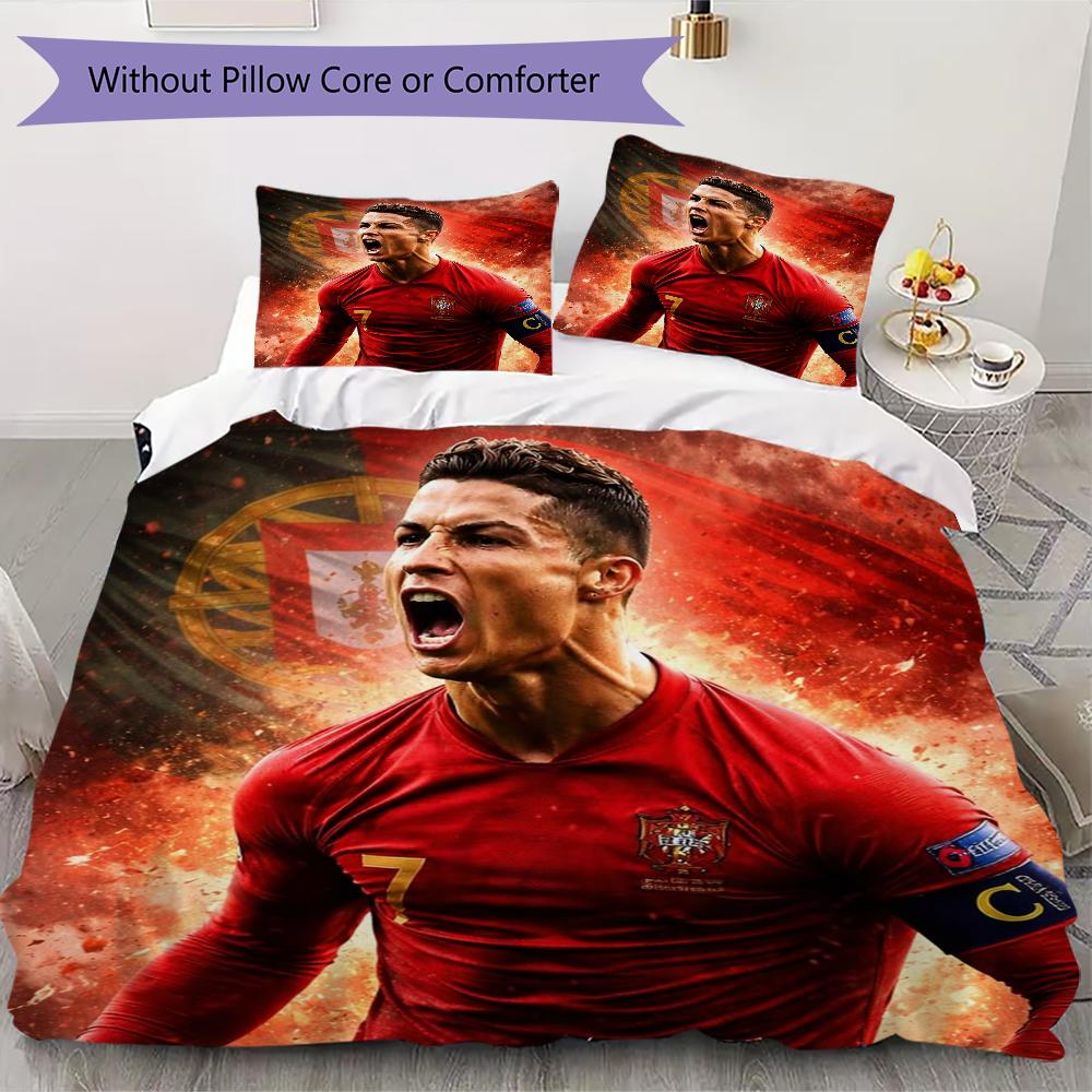 C Ronaldo Pattern Bedding uilt Set uilt Cover Pillowcase Home Decoration Birthday Gift (1 * duvet cover + 2 * pillowcase without core)
