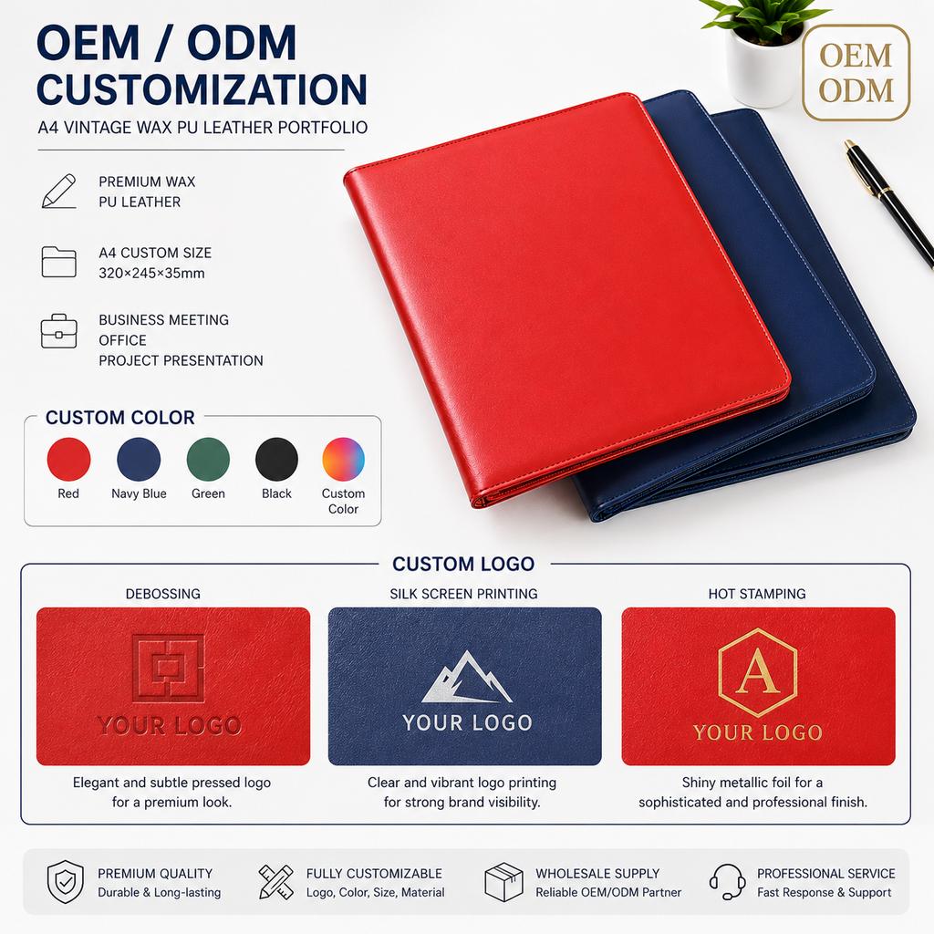 In Stock Factory Direct A4 Wax PU Leather Document Bag, Multiple Colors for Professionals Business Meeting Presentation