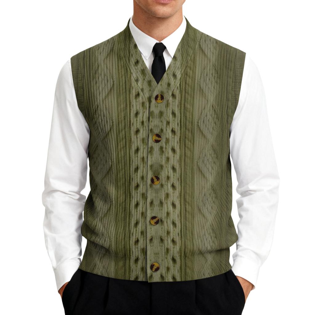 Men's V-Neck Sleeveless Knit Cardigan Vest