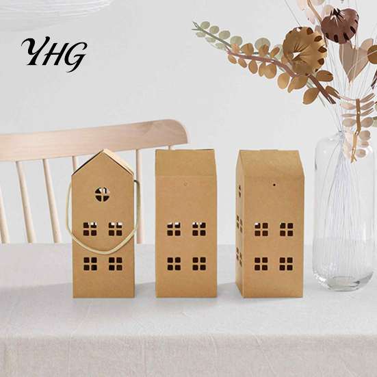 Art And Craft Gift Boxes 10PCS House Shaped Paper Candy Boxes, Hollow Design Cardboard Treat Containers with Multi-layer Handle, Decorative