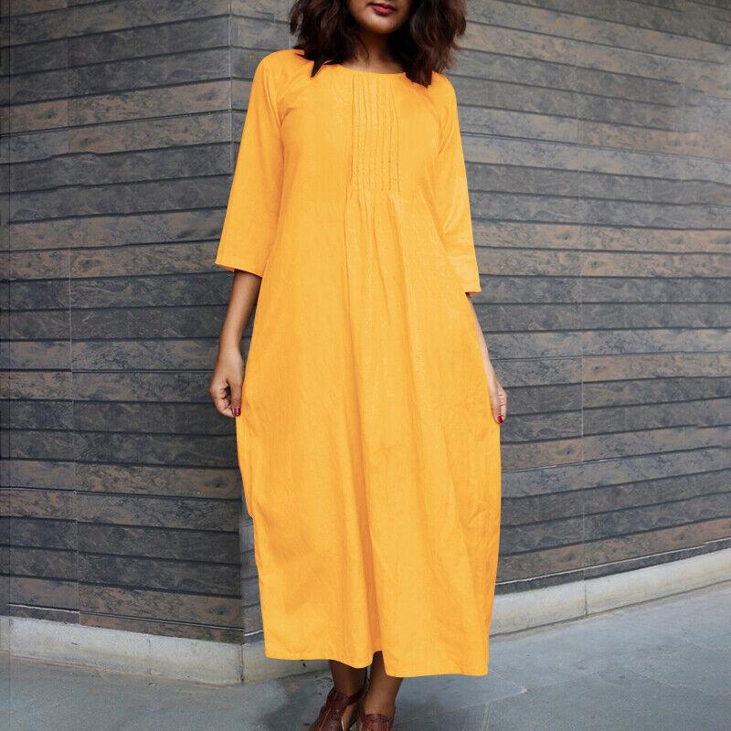 Длинные рукава, омолаживающее модное повседневное платье с круглым вырезом и карманами