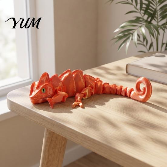 Lifelike Chameleon Toy 3D Printed Figurine, Realistic Articulated Lizard Toy, Animal Movable Jointed Model with Moveable Joints for Desk Decoration