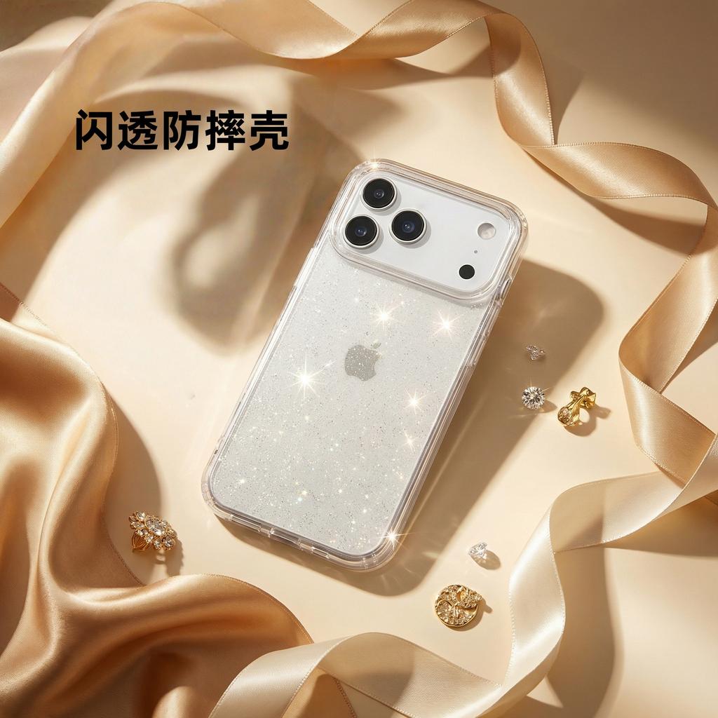 Подходит для iphone17pro чехол для мобильного телефона с блестками Apple 17Air прозрачный акриловый чехол 17promax