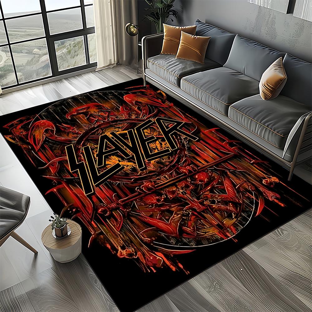 3D Retro Band Slayer Heavy Metal Rcck Sign Carpet Rug for Living Room Bedroom Home Sofa Decoration,Kid Play Non-slip Floor Mat