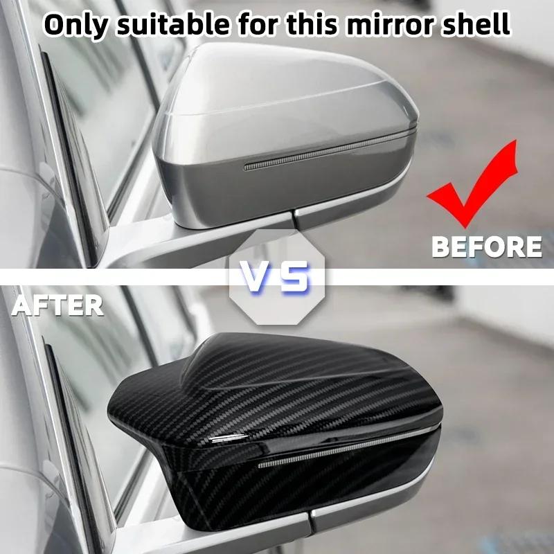 For BMW 5 Series i5 G60 2pcs Side Wing Rearview modified car styling Bright black Carbon Fiber Pattern Mirror Cover caps