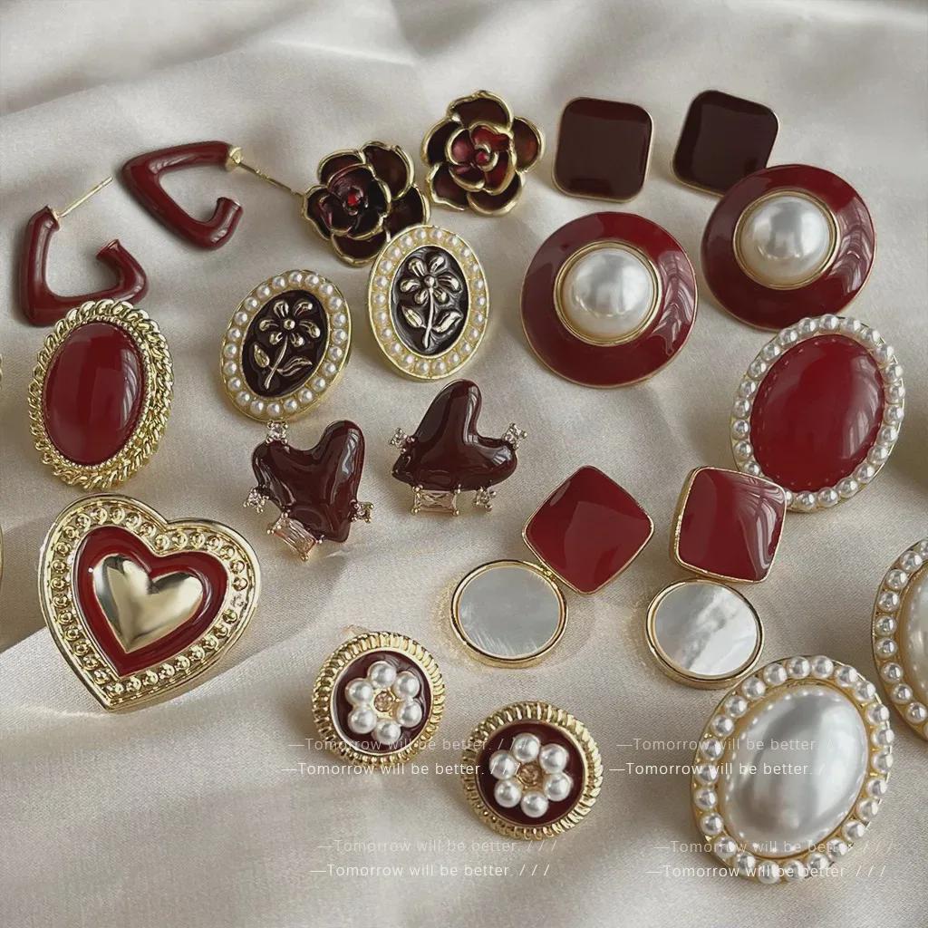 French Red Oil Drop Earrings - Retro, High-End, Light Luxury, Medieval Style for Women