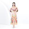Весна Лето Женщины Ретро Принт Однобортный Puls Размер Свободные Длинные Макси Платья Для Вечеринок с Поясом