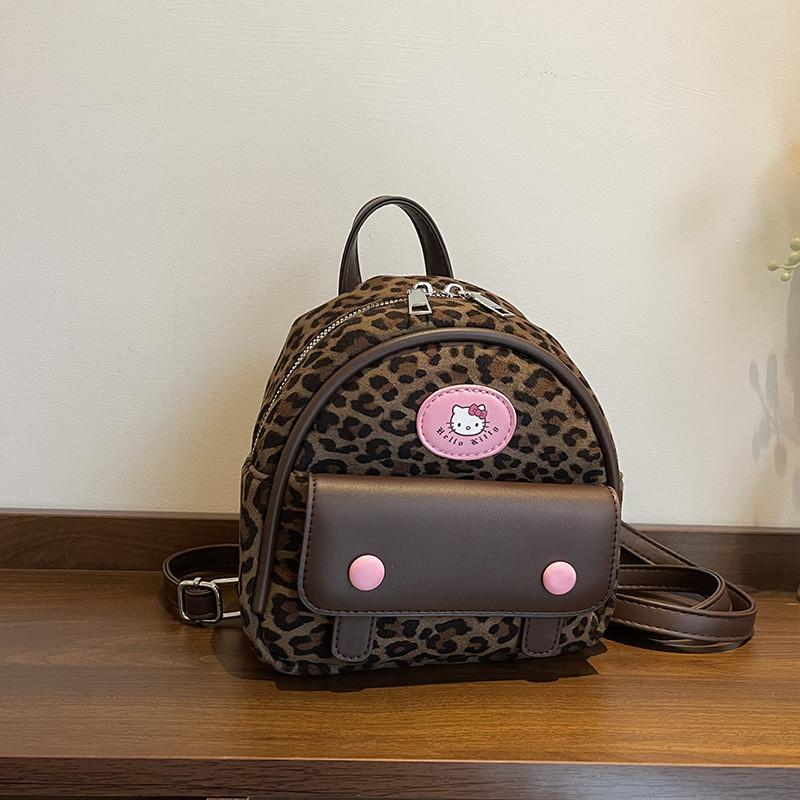 Hello Kitty Fashion Leopard Print Mini Backpack With Zipper Closure For Daily Use