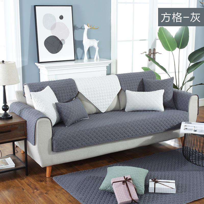 Универсальная на все сезоны клетчатая подушка для дивана, чехол для дивана из чистого хлопка, сплошной цвет, нескользящая ткань, художественный чехол для дивана, можно стирать в машине